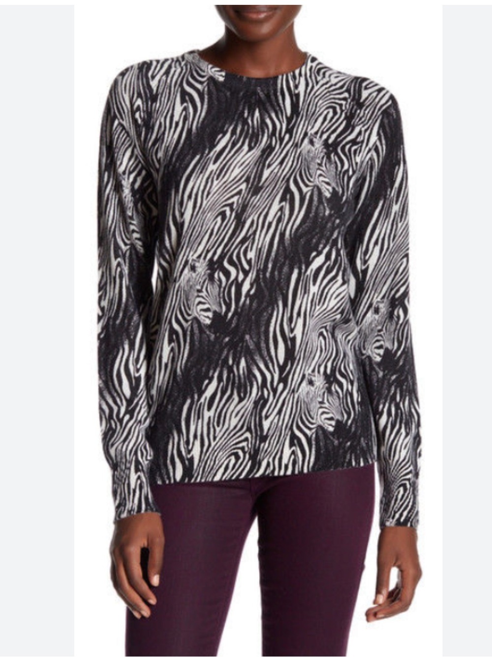 Equipment Sloane Cashmere Pullover - Sweater Black & White Zebra Print size XS